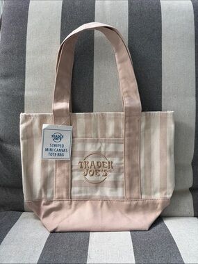Trader Joe's Pink Striped Canvas Mini Tote